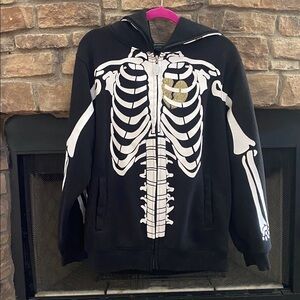 Original Deluxe Black Skeleton Hoodie w/ see through mesh eyes & pockets. Large